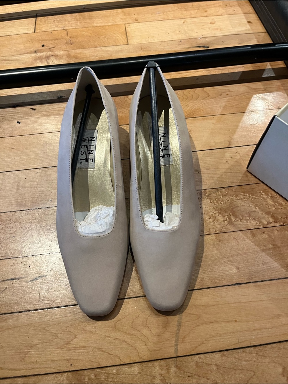 Nine West Women's Light Beige Square-Toe Slip-On Heels